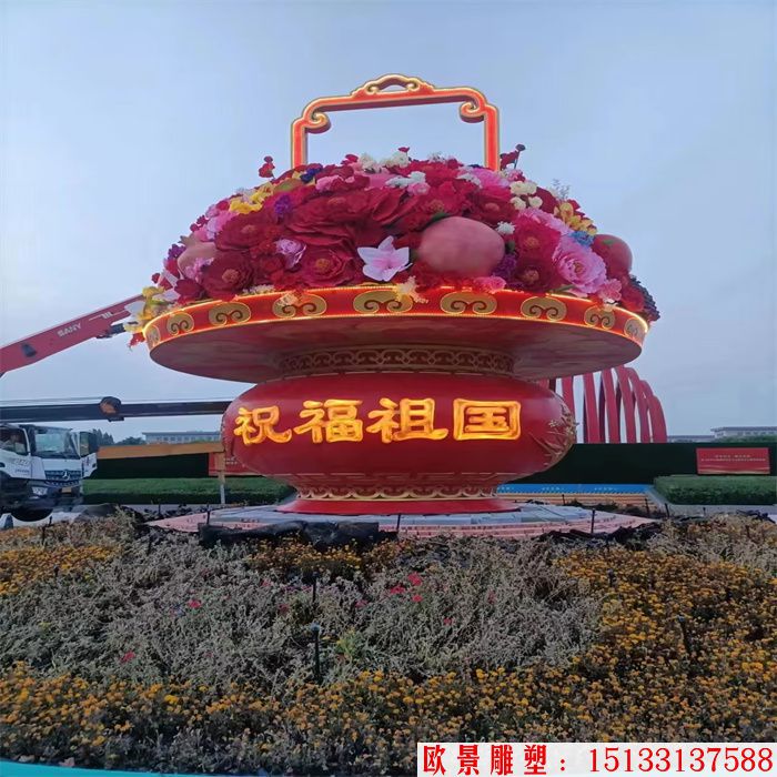 玻璃钢大型花篮雕塑 广场花篮雕塑价格 仿天安门花篮景观 (11)