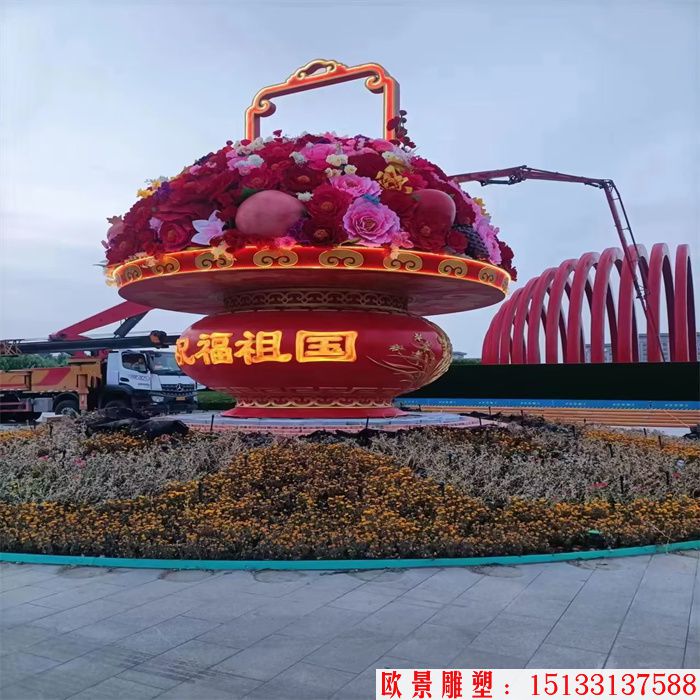 玻璃钢大型花篮雕塑 广场花篮雕塑价格 仿天安门花篮景观 (12)