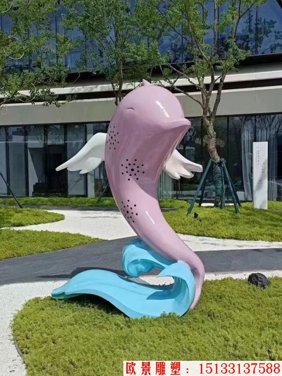 不锈钢彩色海豚雕塑 景观海豚加工厂家