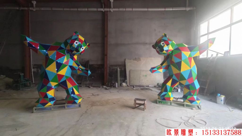 不锈钢切面熊雕塑加工定制 