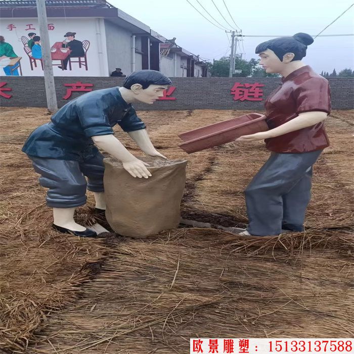 农耕人物雕塑彩绘 玻璃钢人物雕塑加工定制